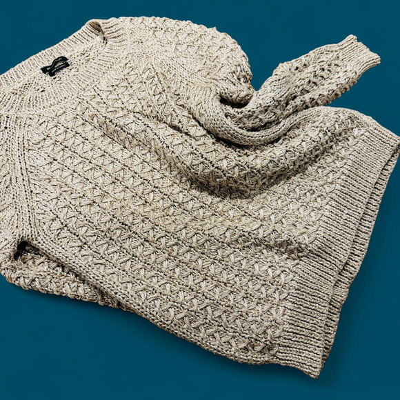 Massimo Dutti Chunky Knit Cotton Crewneck Heavy Cottage Sweater Small - Picture 7 of 7